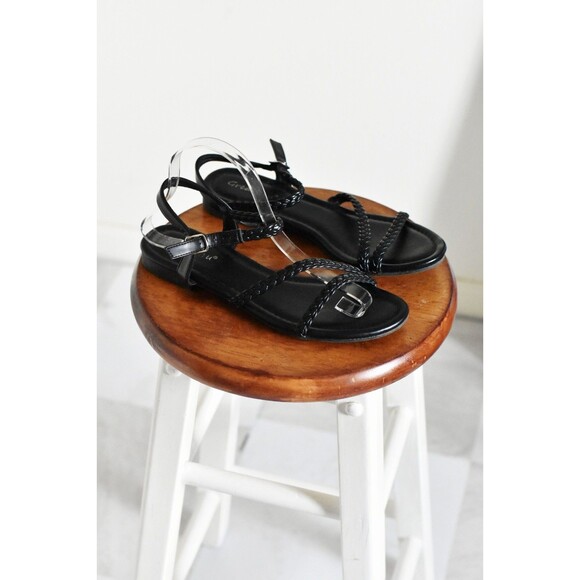 On Shoes - Great On U Strappy Sandals Womans 8 Black Summer Vacation Faux Leather